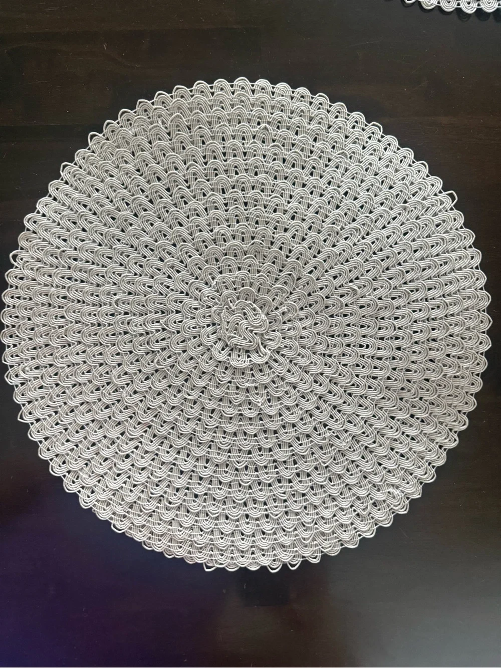 Set of 6 Round Crochet-Style Placemats in Light Gray